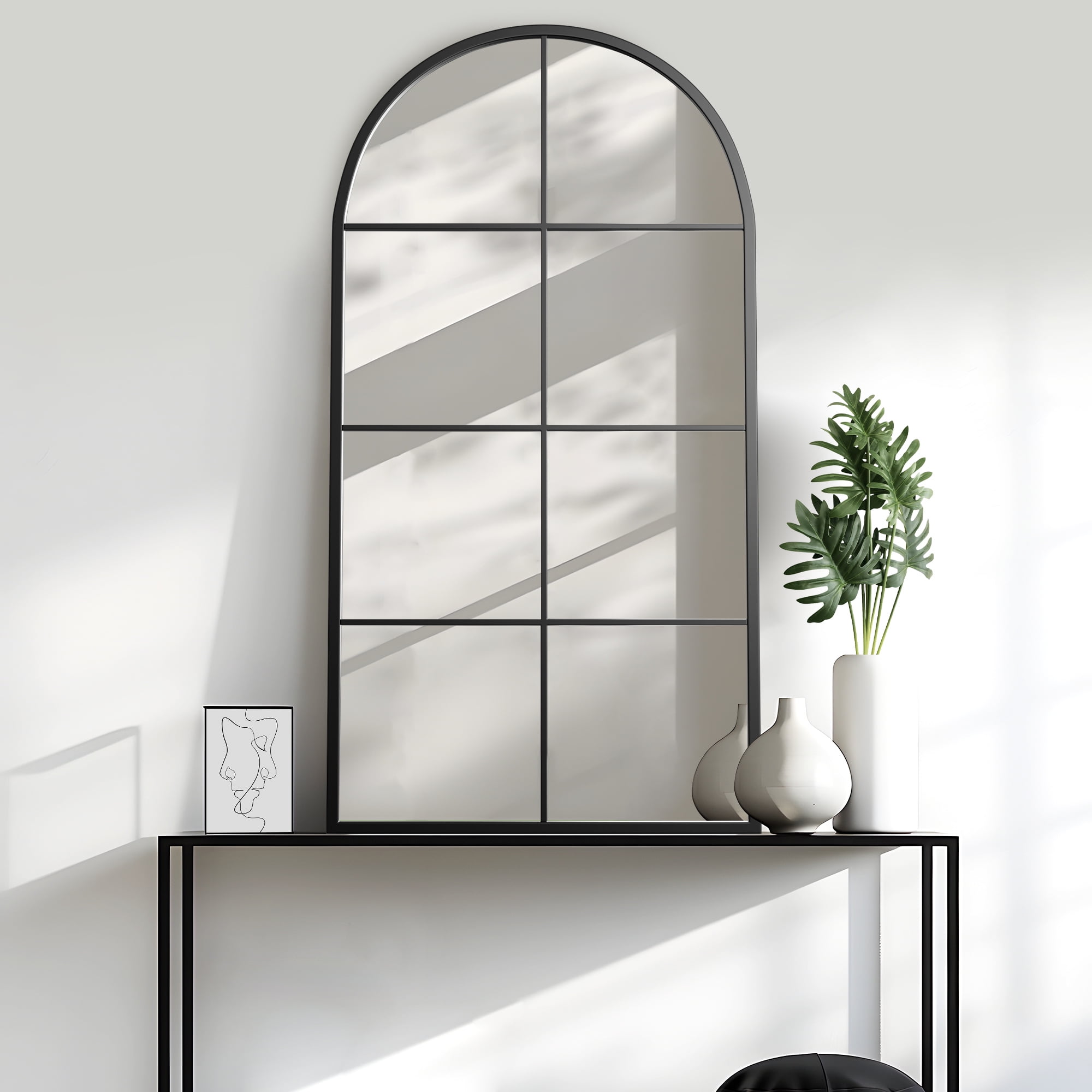 55"x28" Arched Wall Mirror Window Mirror,Black