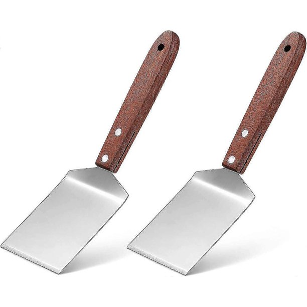 2 Pieces Small Brownie Cookie Spatula Metal Stainless Steel Spatula with Wooden Handle Heavy Duty Spatula for Kitchen Cooking Chef Baking Scraper Turn