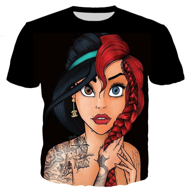 Disney Prinzessin Punk camiseta Sommer Streetwear Unisex camisetas 3d Printe Neuheit Mode Männer Kleidung Hip Hop Casual Top xuanjing unisex