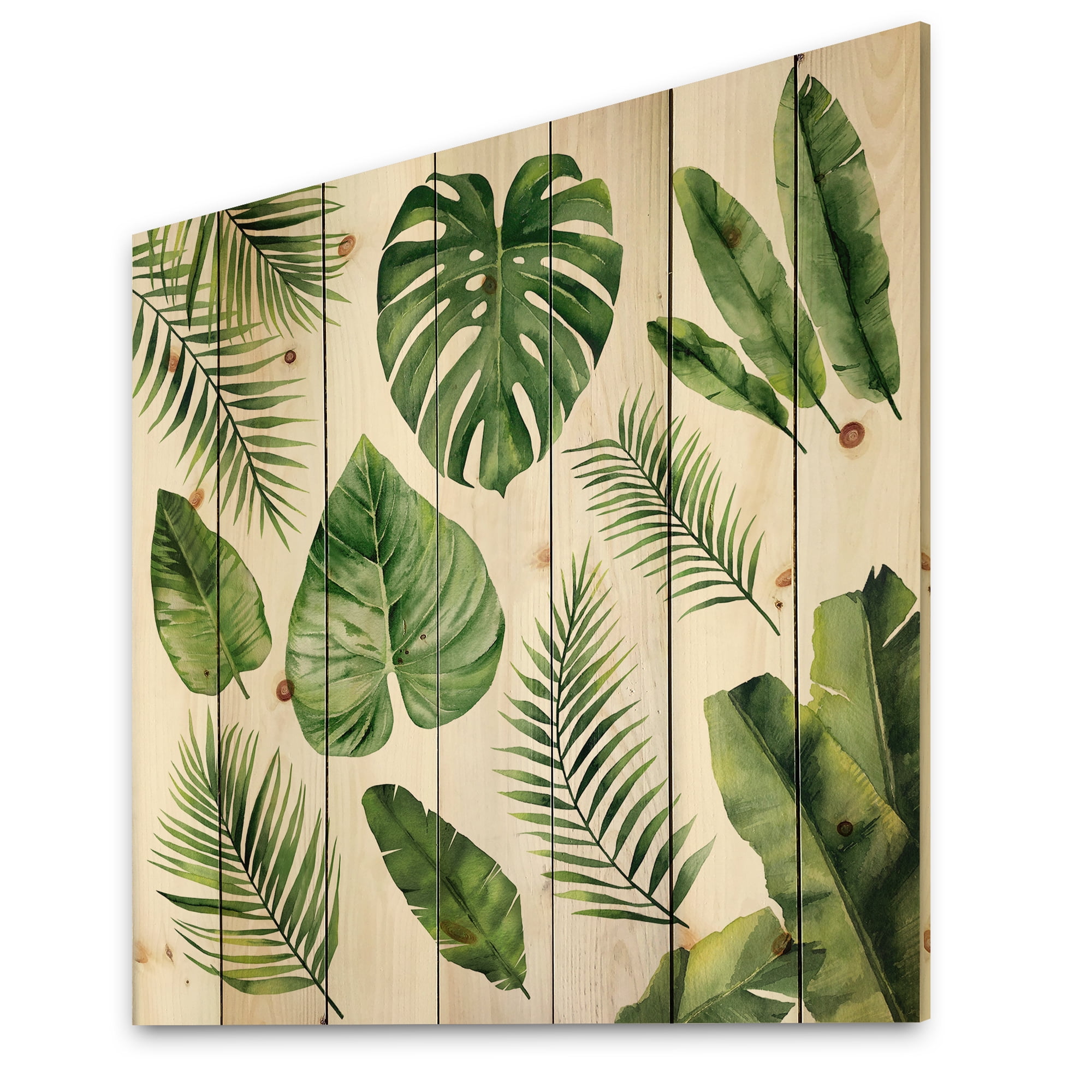 Designart 'Close Up Of Tropical Leaf Of Monstera V' Farmhouse Print on Natural Pine Wood