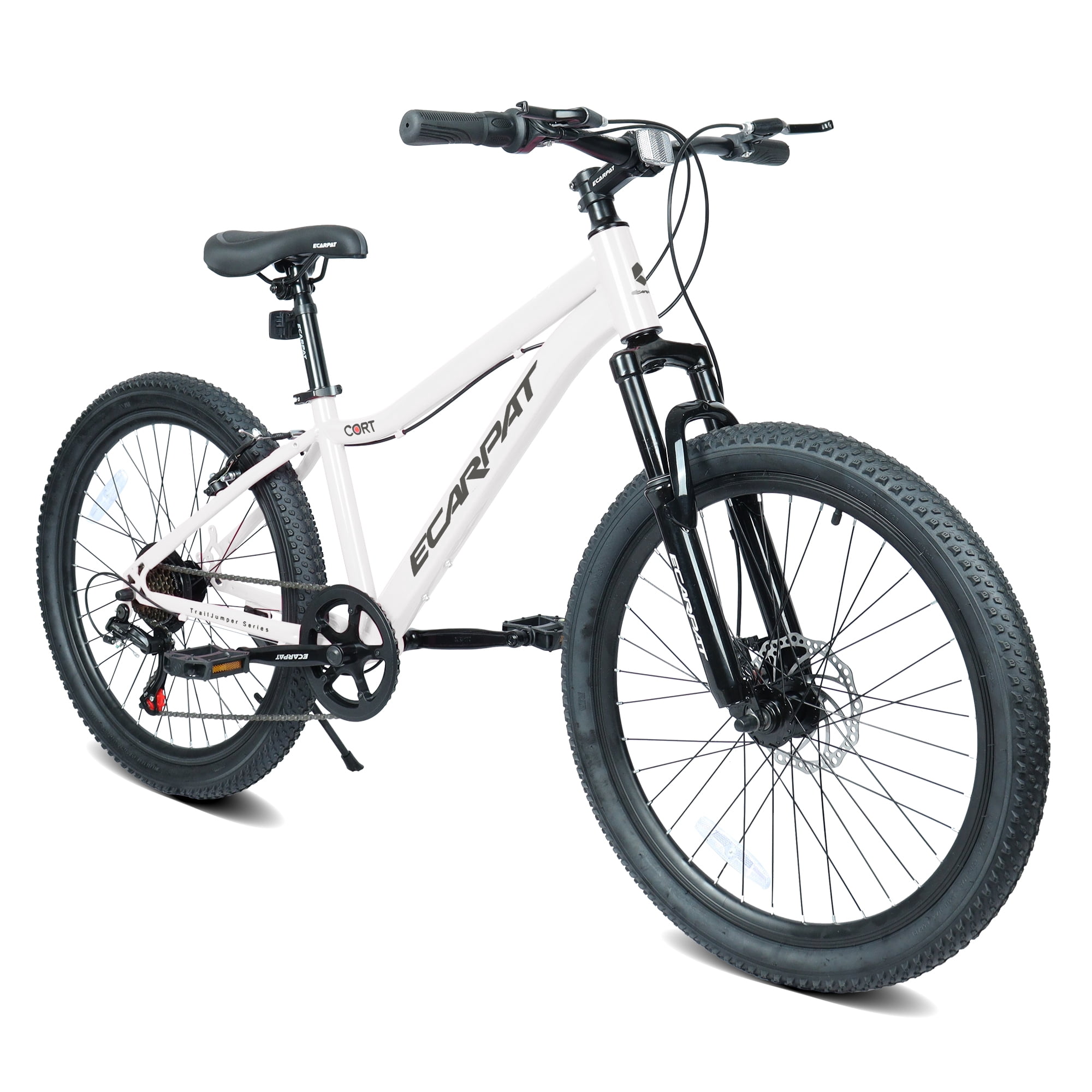 24 Inch  Mountain Bike with 7 Speeds & Front Suspension Durable Steel Frame, Alloy Rims & Disc Brakes For Men and Women in White Colors