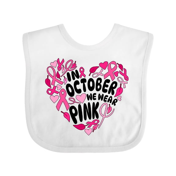 Inktastic In October We Wear Pink Breast Cancer Awareness Heart Boys or Girls Baby Bib