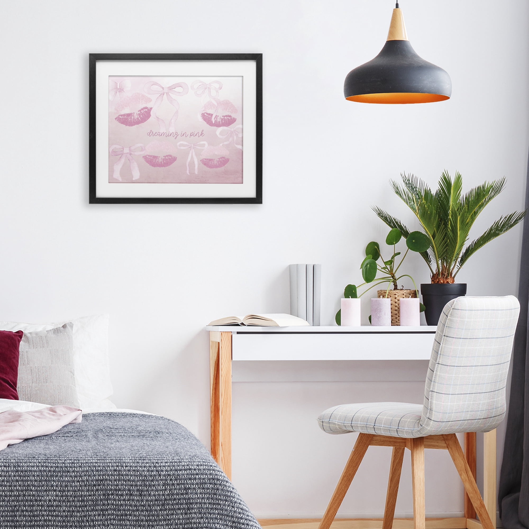 Dreaming In Pink Black Framed Print Under Glass, design by Kim Allen