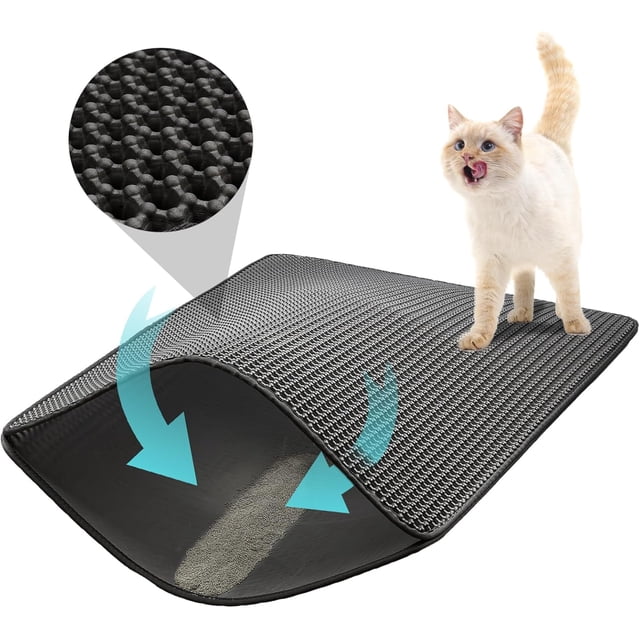 HUGFEGWE Large Cat Litter Mat Trapper - 120 x 70cm Honeycomb Double Layer, Soft on Paws, Non-Slip,Urine Waterproof, Easy Clean and Durable Trapper rug Suitable for Litter Box (Black) AZ824-29053
