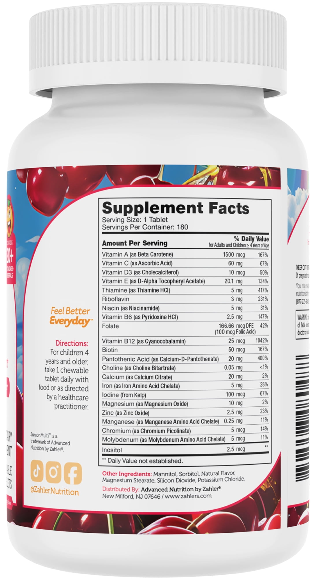 Zahler Kids Multivitamin Chewable Vitamin Tablet - Complete One Daily Kids Vitamins Supplement - Contains 20+ Minerals & Vitamins for Kids & Toddlers - Kosher Multivitamins Cherry Flavor (180)