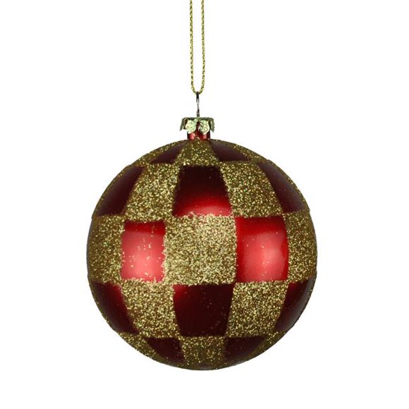 Queens of Christmas ORN-CHKR-BALL-80-TRD 80 mm Ornement à Carreaux Rouge et Or