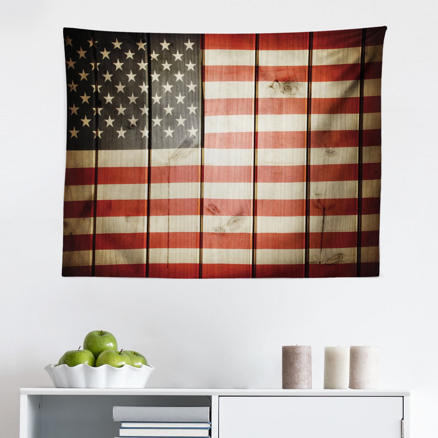 American Flag Tapestry, American Flag in The Wind on Flagpole Memorial Patriotism History Image 