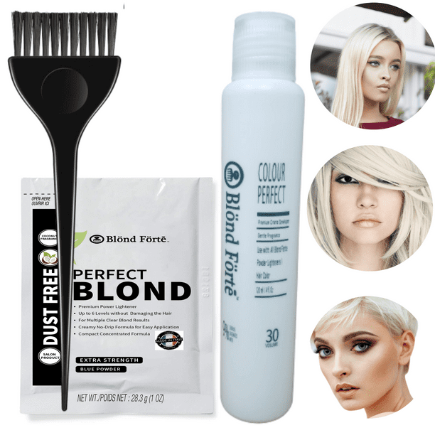 Blond Forte Perfect Blond DIY Premium Hair Bleach Lightening Kit 9% 30  Volume Developer + Bonus (Glove & Brush) Blue lightening Powder -  