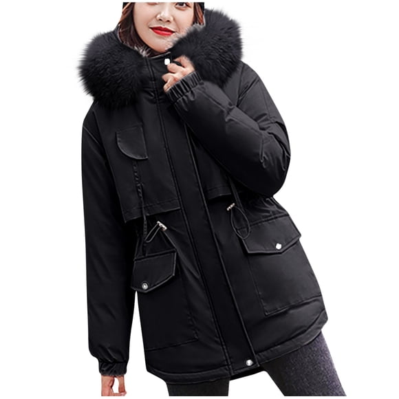 UPPADA Women's Long Winter Coats Thickened Button Down Jackets Warm Puffer Jacket Waterproof Parka Coats with Pockets Black,xl Winter Coat for Women Winter Savings