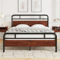 Einfach Queen Size Heavy Metal Bed Frame Headboard and Footboard, Dark Brown