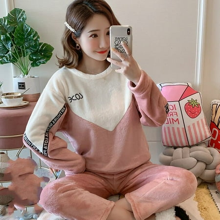 

DanceeMangoo Wholesale WAVMIT Autumn Winter Women Warm Flannel Pajama Set Thicken Girl Print Pyjama Set Long Sleeve Sleepwear Set Women