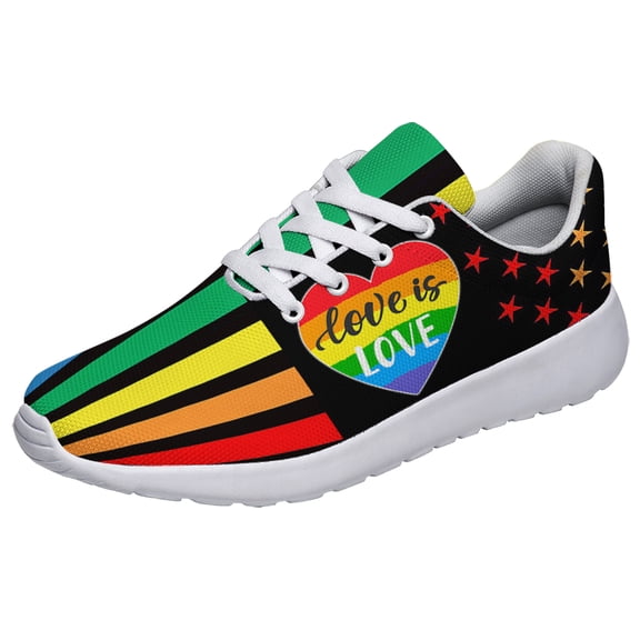 Rainbow Pride Shoes for Men Women, Unisex Fashion LGBT Gay Sneakers Lightweight Breathable Running Shoes Gift for Her Him White Size 3.5
