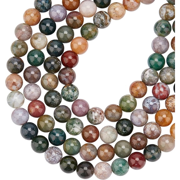 About 98 Pcs Nature Stone Beads 8mm Natural Indian Agate Round Beads Gemstone Loose Beads for Bracelet Necklace Jewelry Making (Hole: 1mm)