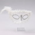 thumbnail image 5 of White Lace Mask for Women, Half Mask with Rhinestone Eye Mask and Feather Trim for Halloween, Masquerade Mask for Couples Mask As Masquerade Party Gift, 5 of 7