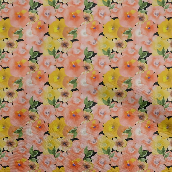 oneOone Polyester Spandex Orange Fabric Watercolor Floral Dress Material Fabric Print Fabric By The Yard 56 Inch Wide-aB