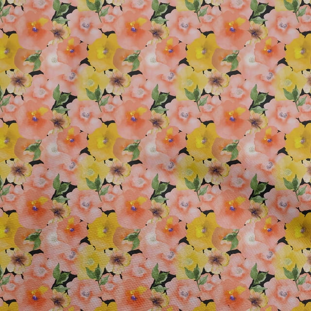 oneOone Tissu Polyester Spandex Orange Aquarelle Floral Matériel de Robe Tissu Imprimé Tissu au Mètre 56 Pouces de Large-Ab