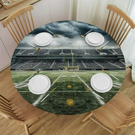 

Patifu Football Match Round Table Cover Stain Resistant Washable Indoor Outdoor Kitchen Dining Wedding Parties 100% Polyester Waterproof with Elastic Edge 46 -50