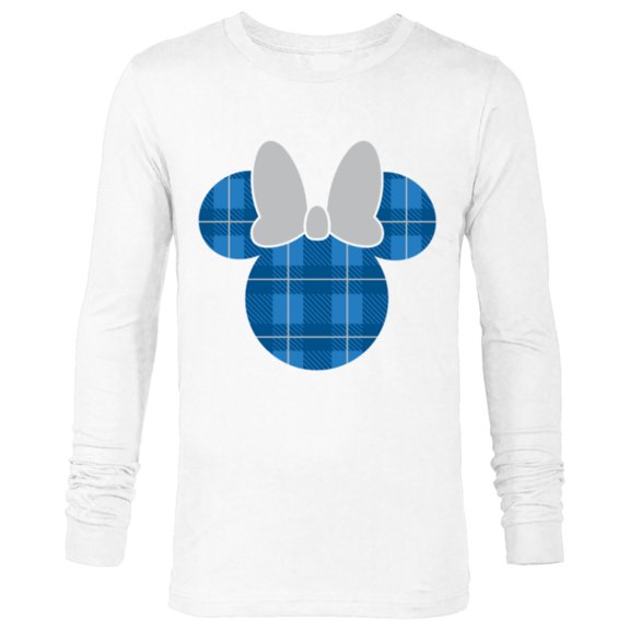 Disney Minnie Mouse Icon Blue Holiday Plaid - Long Sleeve T-Shirt for Men - Customized-White