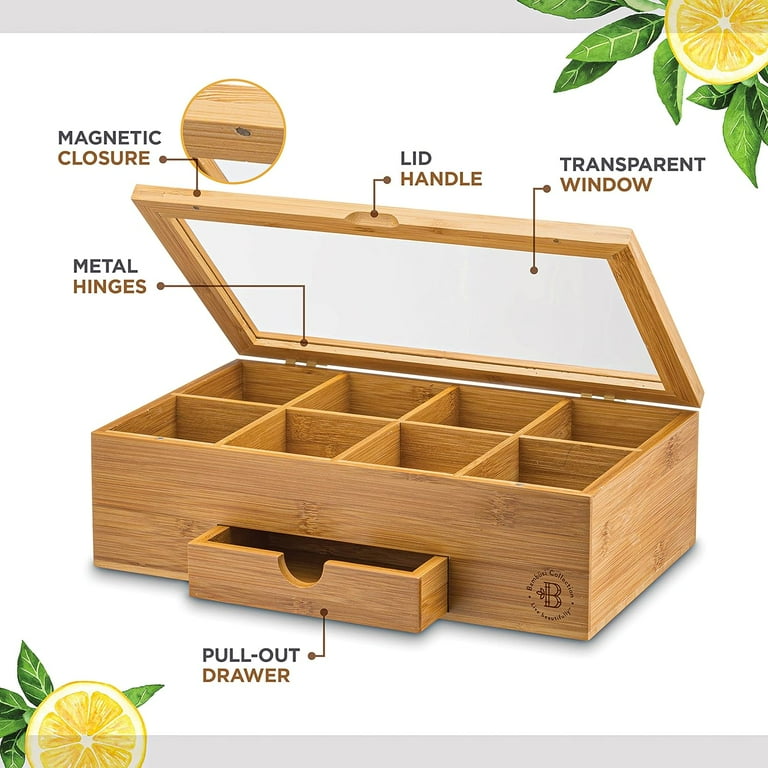 8-Compartment Bamboo Tea Box with Hinged Lid 8-Compartment Bamboo Tea Box with Hinged Lid