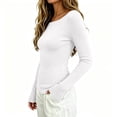 thumbnail image 5 of ZDNIXIAN Women Off Shoulder Long Sleeve Basic Tops Ribbed Knit Slim Fitted Blouse, Elegant Boat Neck Form Fitting Shirt, Stretchy Soft Casual Long Sleeve Tees, 5 of 6