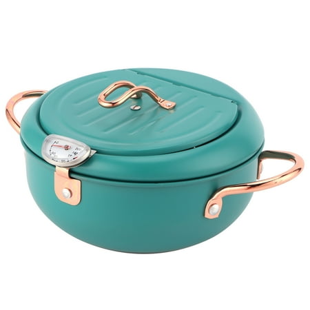 

Deep Fryer Pot with Thermometer and Lid Japanese Style Stainless Steel Tempura Fryer Pan Deep Green