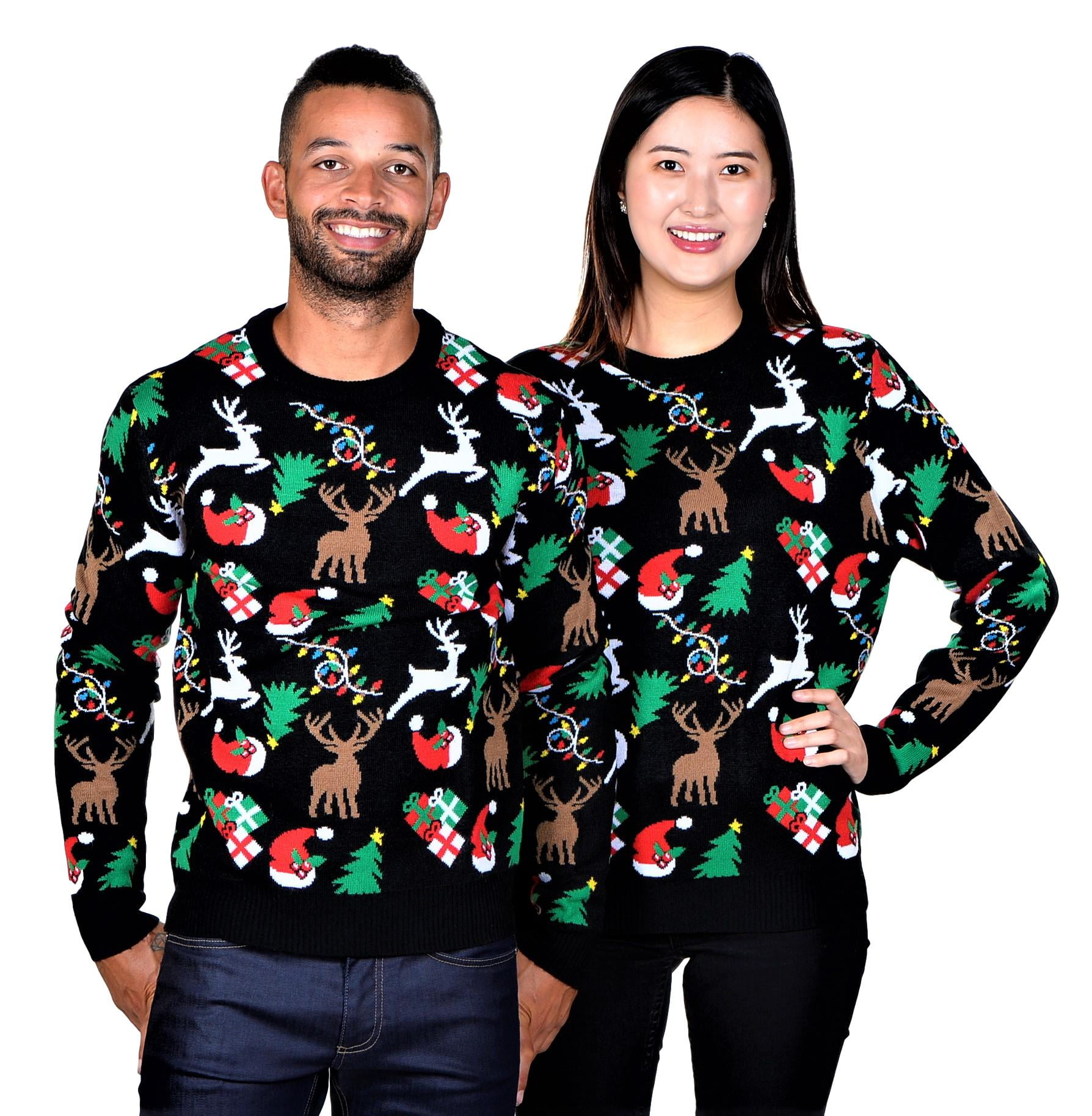 SoCal Look Girls Ugly Christmas Sweater Santa Hat Christmas Tree Pullover Black 