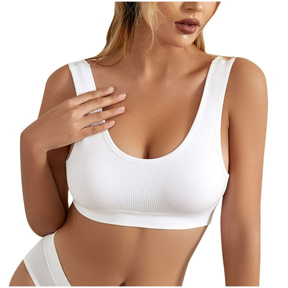 CFLVAEK Women's Ribbed Sports Bras for Heavy Breasts Comfy Scoop Neck Wirefree Bra Padding Streth Workout Bralette Moisture Wicking Fully Exercise Bralettes