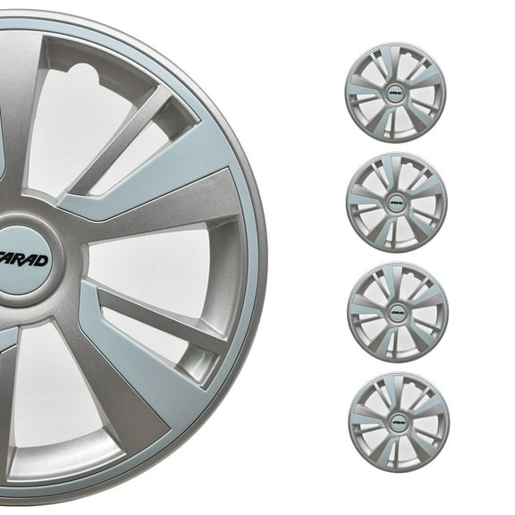 OMAC 15" Hubcaps Wheel Rim Cover Grey with Light Blue Insert 4pcs Set