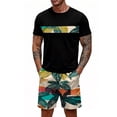 thumbnail image 3 of GrmtClth Men's Hawaii 2 Piece Outfits Tropical Crew Neck T-Shirt and Shorts Set Lightweight Short Sleeve Outfit Comfy Elastic Drawstring Clothes Khaki M, 3 of 4