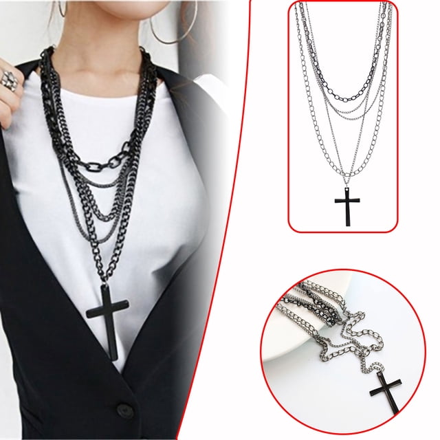 HomeKingdee Multilayer Cross Pendant PVC Long Necklace - Fashion Layered Gift for Daily Wear and Outfit Accessories