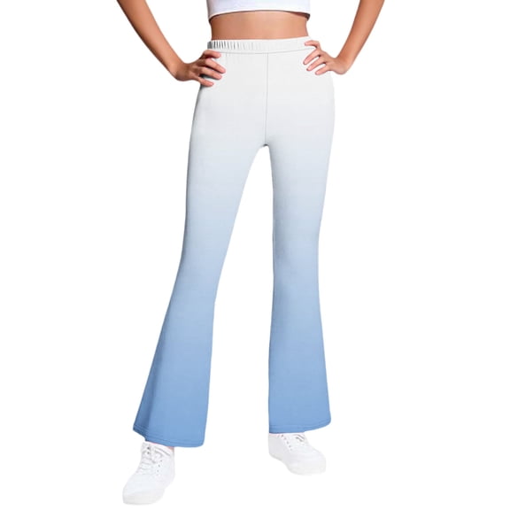 AHTJRT High Waist Bootcut Yoga Pants for Girls Stretchy ElasticPants Gradient Color Flared Pants Warm Fleece Lined Bell Bottoms Light Blue#01 7-8 Years