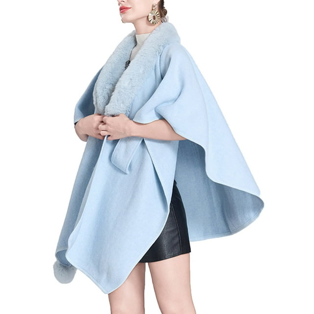 Cape Châle Tricotée Couleur Unie, Col Faux Élégant pour Femmes