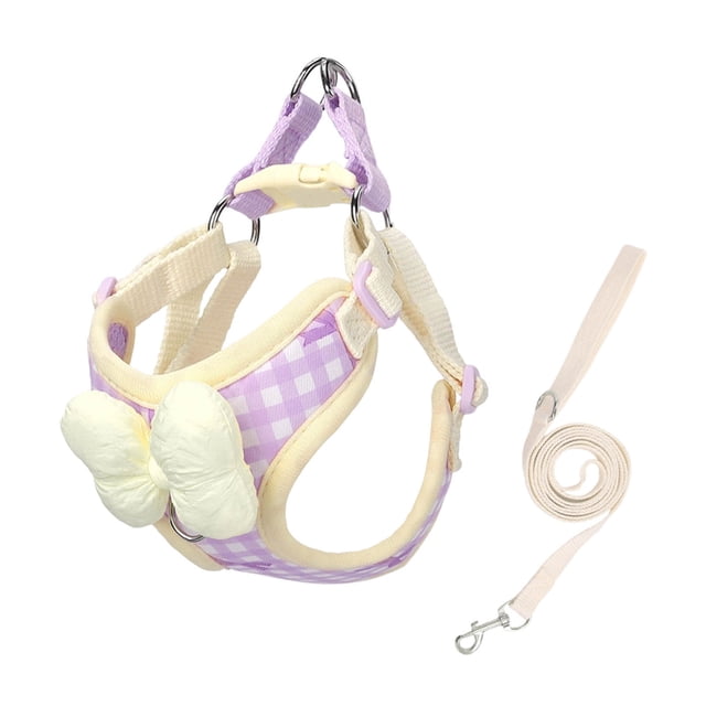 Bowknot Design Dog Harness with Matching Plaid Leash for Secure and Comfortable Walking Control