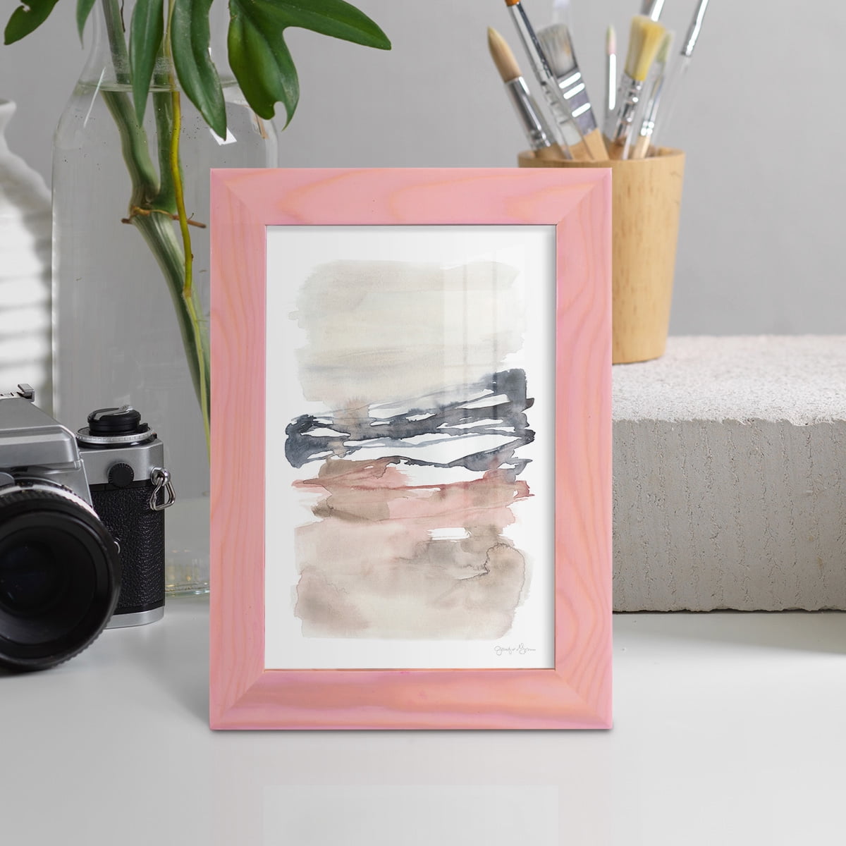 Tiered Horizon Line I -Framed Print w/glass-Sunset Pink