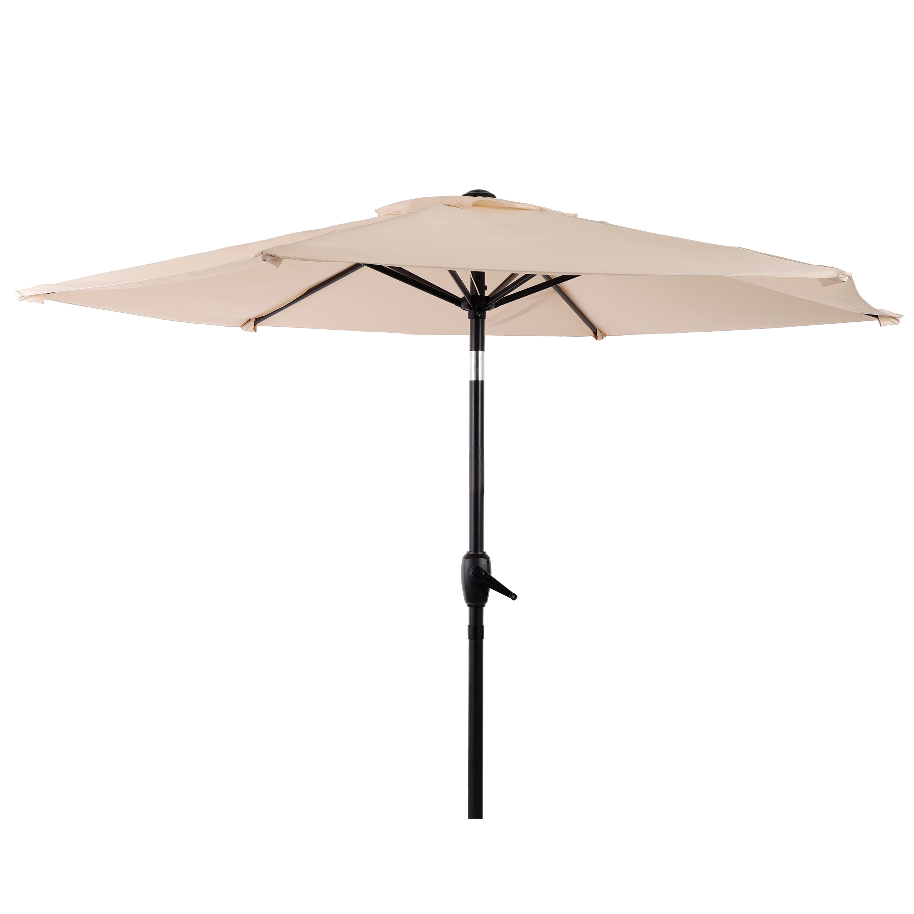 10FT Beige Outdoor Market Patio Umbrella with Crank & Push Button 45° Tilt, 6-Rib Iron Pole PA Waterproof Polyester Canopy for Garden Deck Pool Backyard, Base Not Included