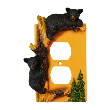 Cover Wall Mount Black Bear Outlet Cover Home Decor - Wildlife Bear Climbing Tree Rustic Hunting with Wall Mounting Screws ()