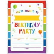 Birthday Party Invitations, 20 Invitations and Envelopes, Rainbow Party Invites, Ideas, and Supplies