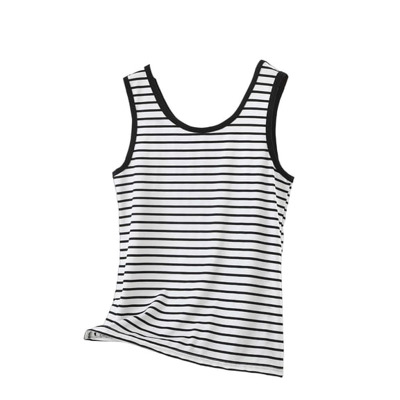 PYGNJK Womens Plus Size Striped Ribbed Tank Tops Sleeveless Crewneck Casual Basic Summer Top Slim Fitted Racerback Shirts