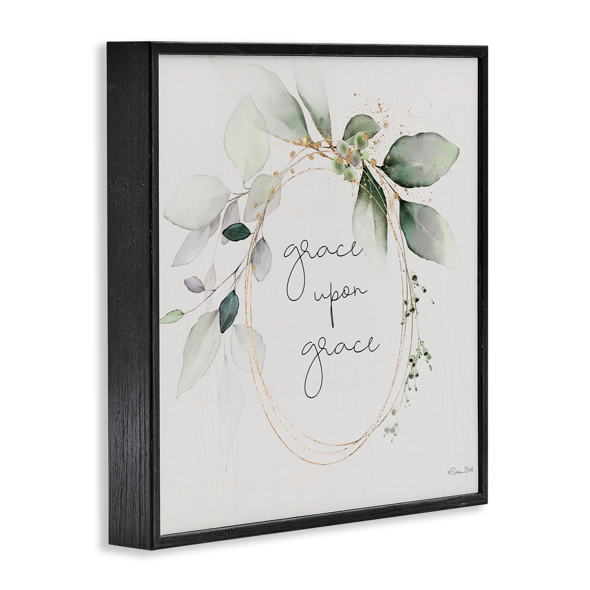 Stupell Industries Grace with Soft Leaves Botanical & Floral Painting Black Framed Art Print Wall Art, 12 x 12