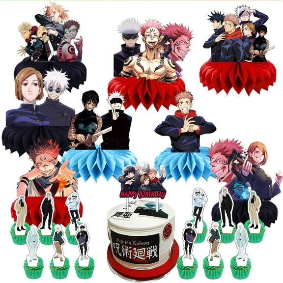 Jujutsu Kaisen Party Decor Supplies Honeycomb Centerpieces Table Toppers Cake Toppers Decorations for Birthday