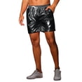 thumbnail image 4 of INSPIRE CHIC Metallic Shorts for Men's Elastic Drawstring Party Holographic Sparkly Shiny Hot Shorts with Pocket 28 Black, 4 of 5