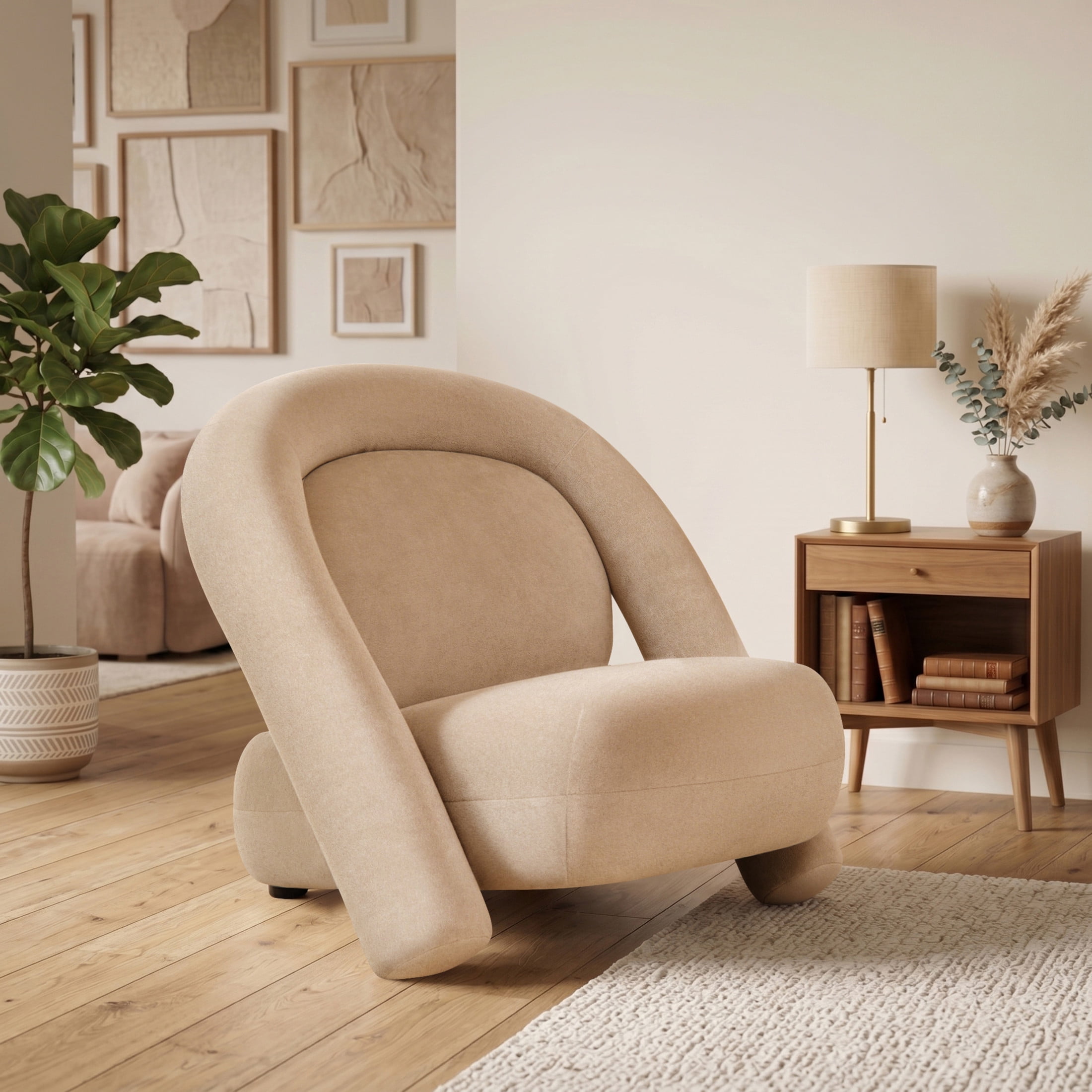 Noble House Marcus 32" Velvet Upholstered Accent Club Chair, Armless Space Saving Geometric Lounge Sofa, Beige Coffee