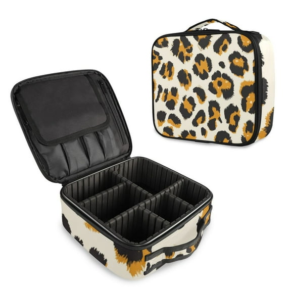 Makeup Train Case with Adjustable Dividers,Cosmetic Bag Portable Portability Bag Case Gifts Leopard