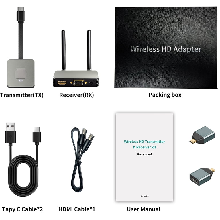 1080P Wireless HDMI Extender Kit - 98.4ft Range, Transmitter & Receiver For Streaming Laptop/Smartphone To TV