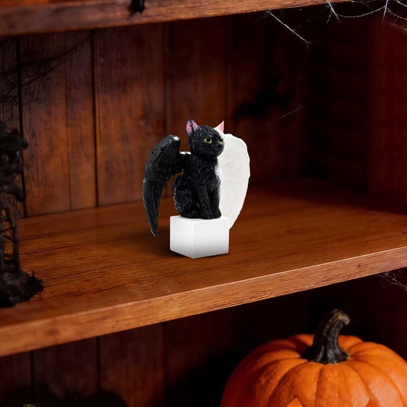 Resin Cat Figurine with Moon and Star - Halloween Desktop Decor, 4-Pack Style D