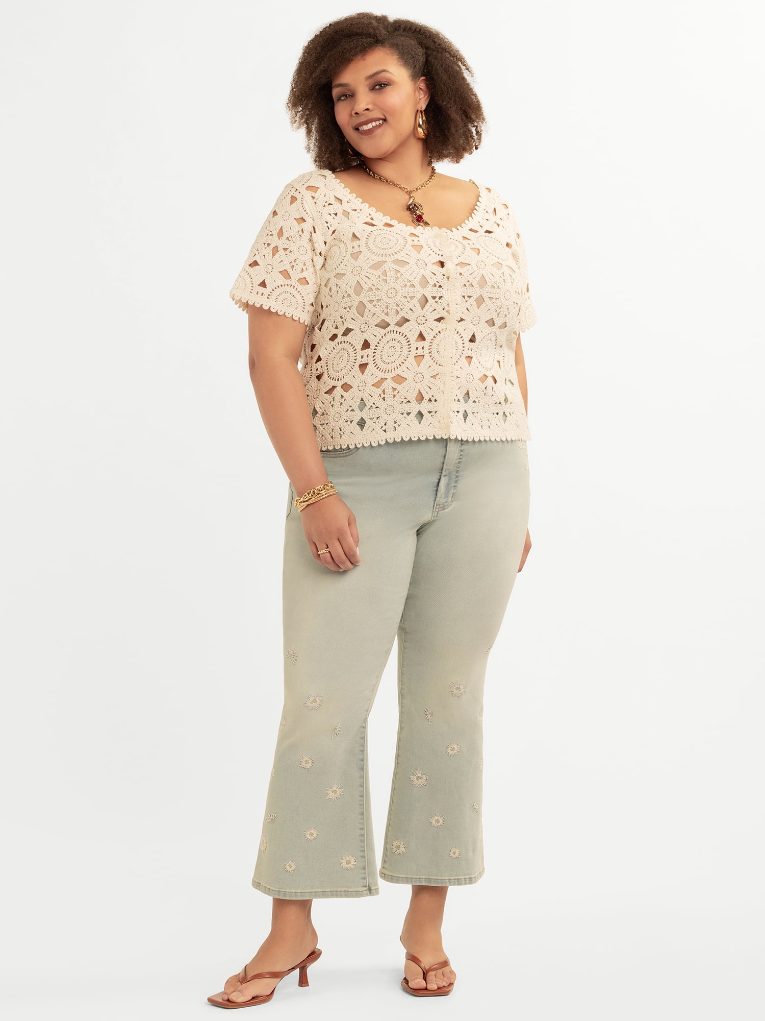 Jessica Simpson Women's and Women's Plus Quincy Crochet Tee, Sizes XS-4X