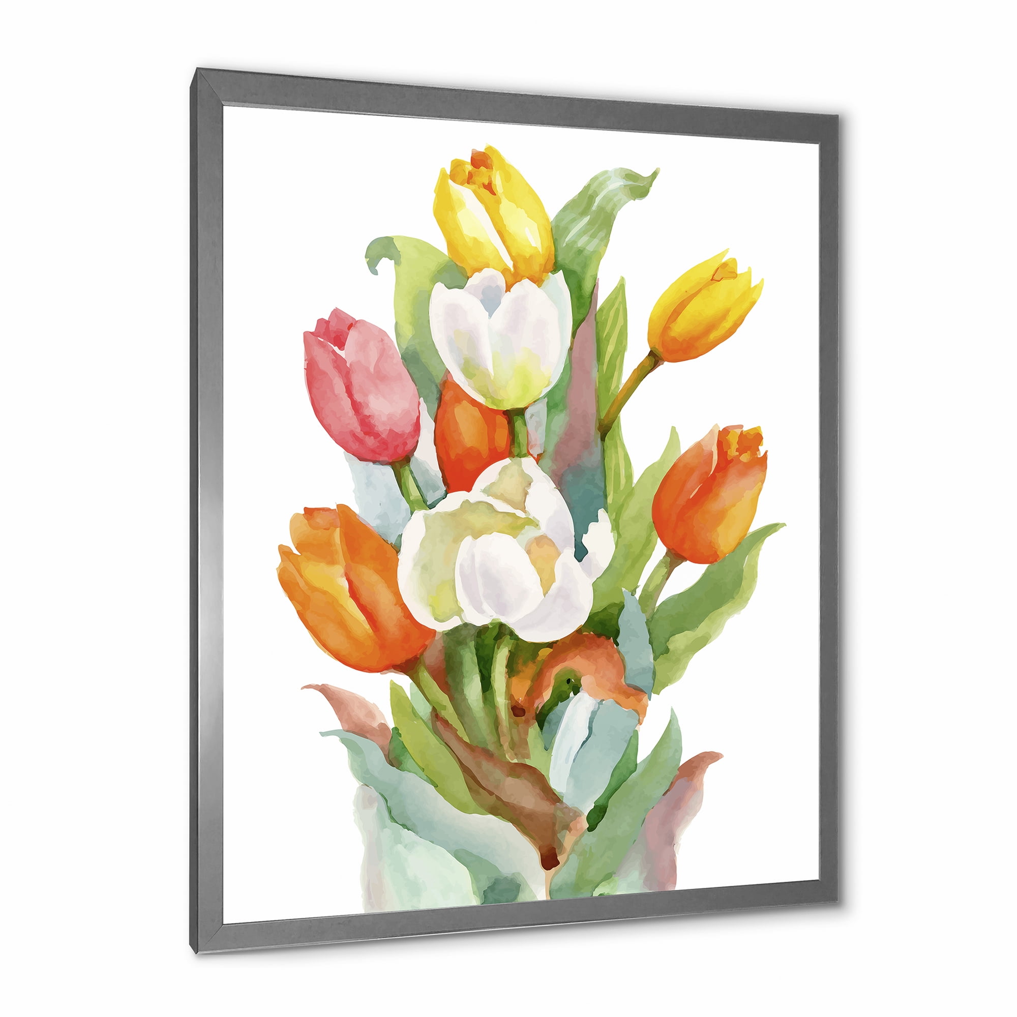 Designart 'Blooming Orange and White Tulips Flower' Traditional Framed Art Print