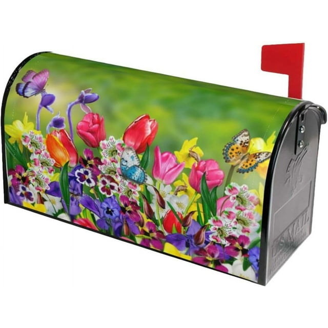 Spring Summer Butterfly Flower Mailbox Covers Magnetic Standard Size Mailbox Wraps Letter Post Mailbox Cover 21" X 18" for Holiday Garden Yard Decor