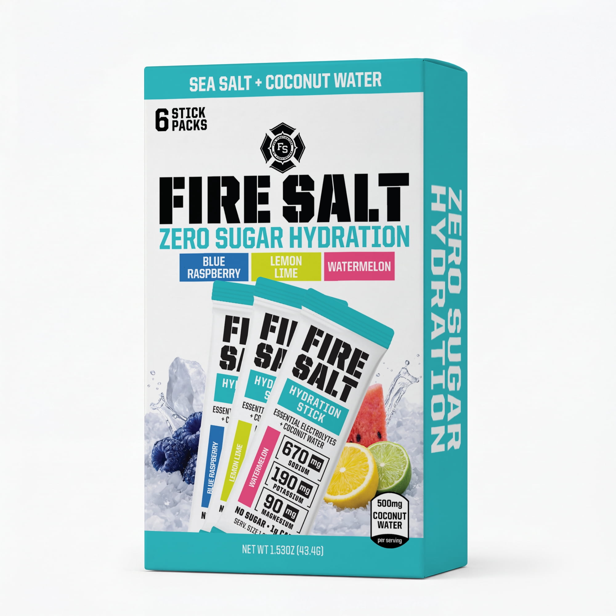 Fire Salt Electrolyte Drink Mix Variety Pack – Watermelon, Lemon Lime, Blue Raspberry – 6-Count