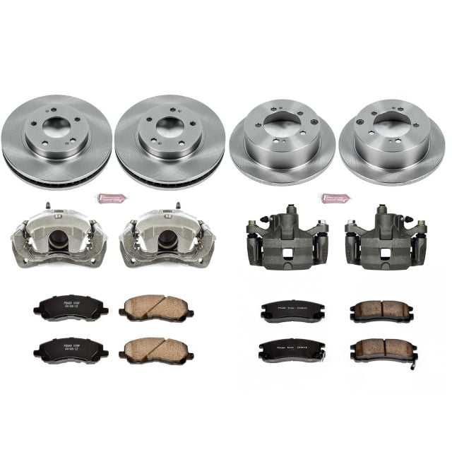 PowerStop Front and Rear Stock Replacement Brake Pad and Rotor Kit with Calipers Fits: CHRYSLER DODGE MITSUBISHI Select Models KCOE1683